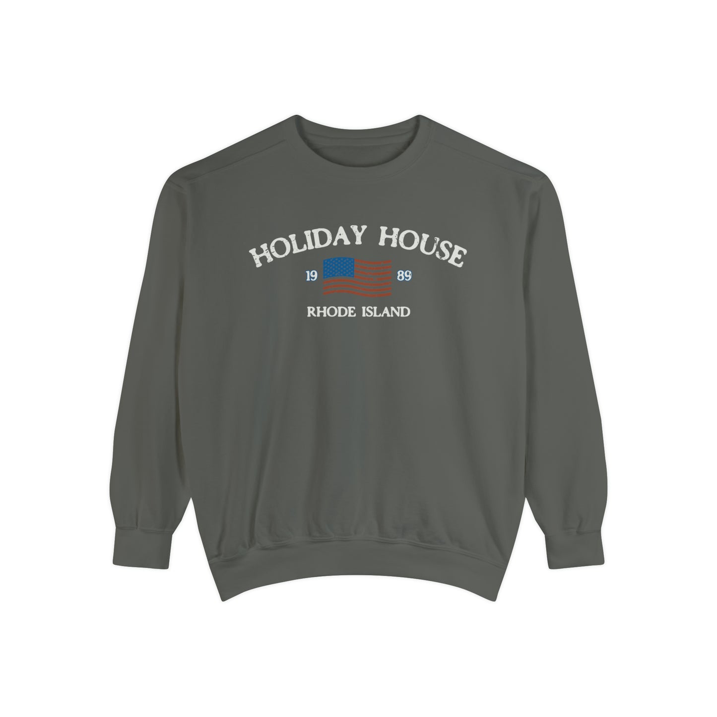 Holiday House Comfort Colors Sweatshirt, Rhode Island USA Crewneck
