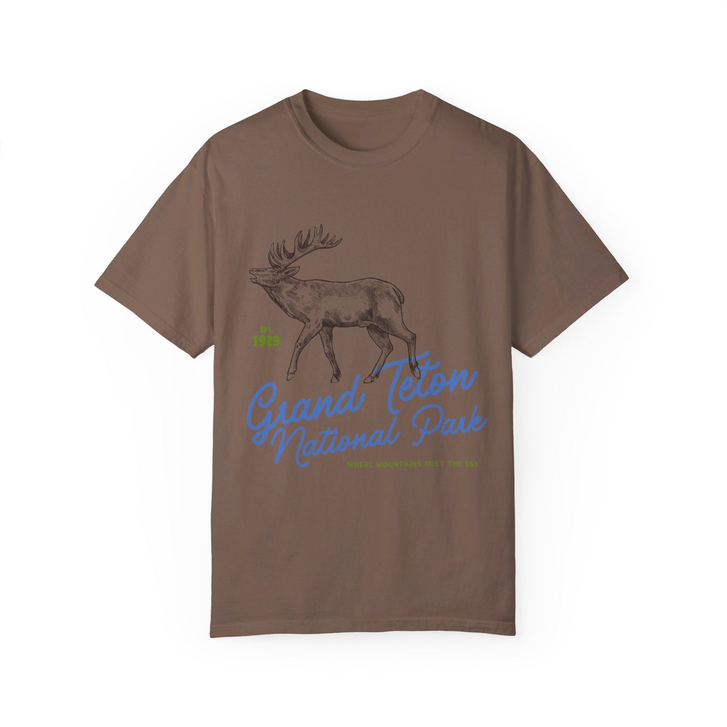 Grand Teton National Park Comfort Colors T-Shirt – Retro Elk Graphic, Relaxed Fit Outdoor Tee