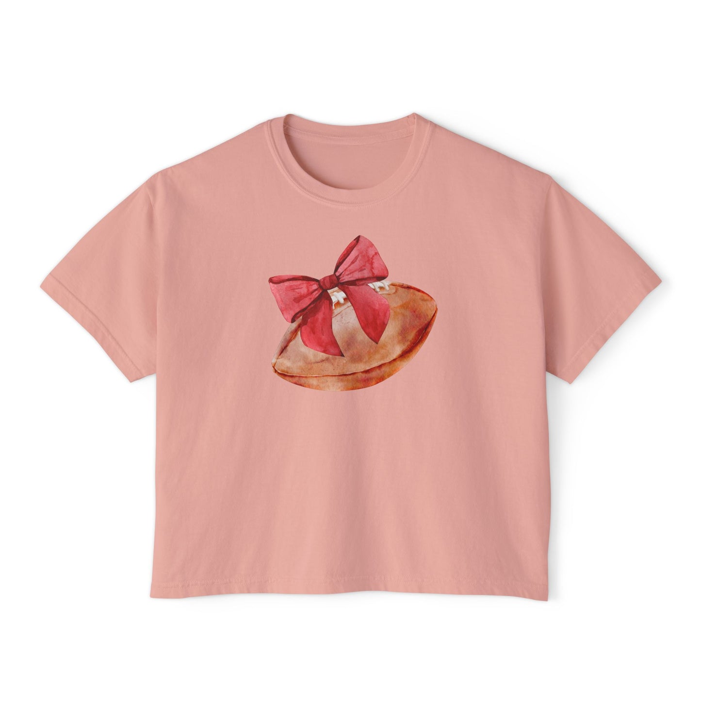 Coquette Football Comfort Colors Cropped Tee β Red Watercolor Bow, Boxy Gameday Fit