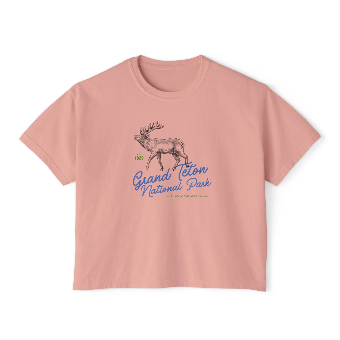 cropped Comfort Colors t-shirt with vintage elk and “Grand Teton National Park” text – granola girl aesthetic shirt