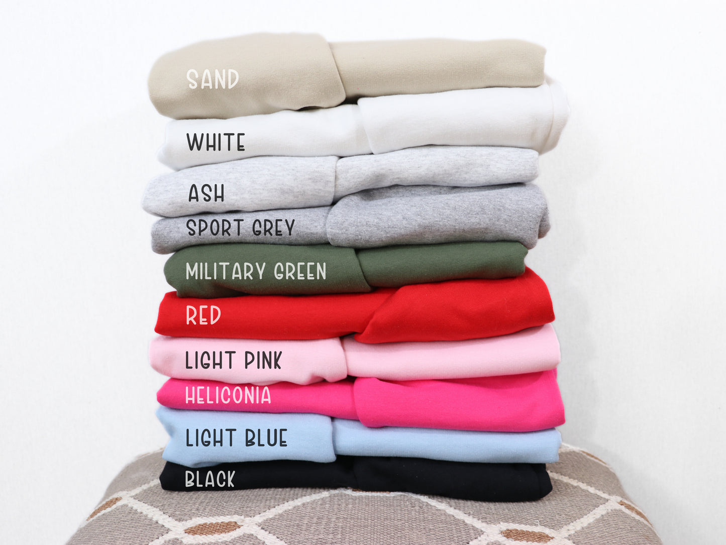 Color Chart for Gildan 18000 Crewneck Sweatshirts.
