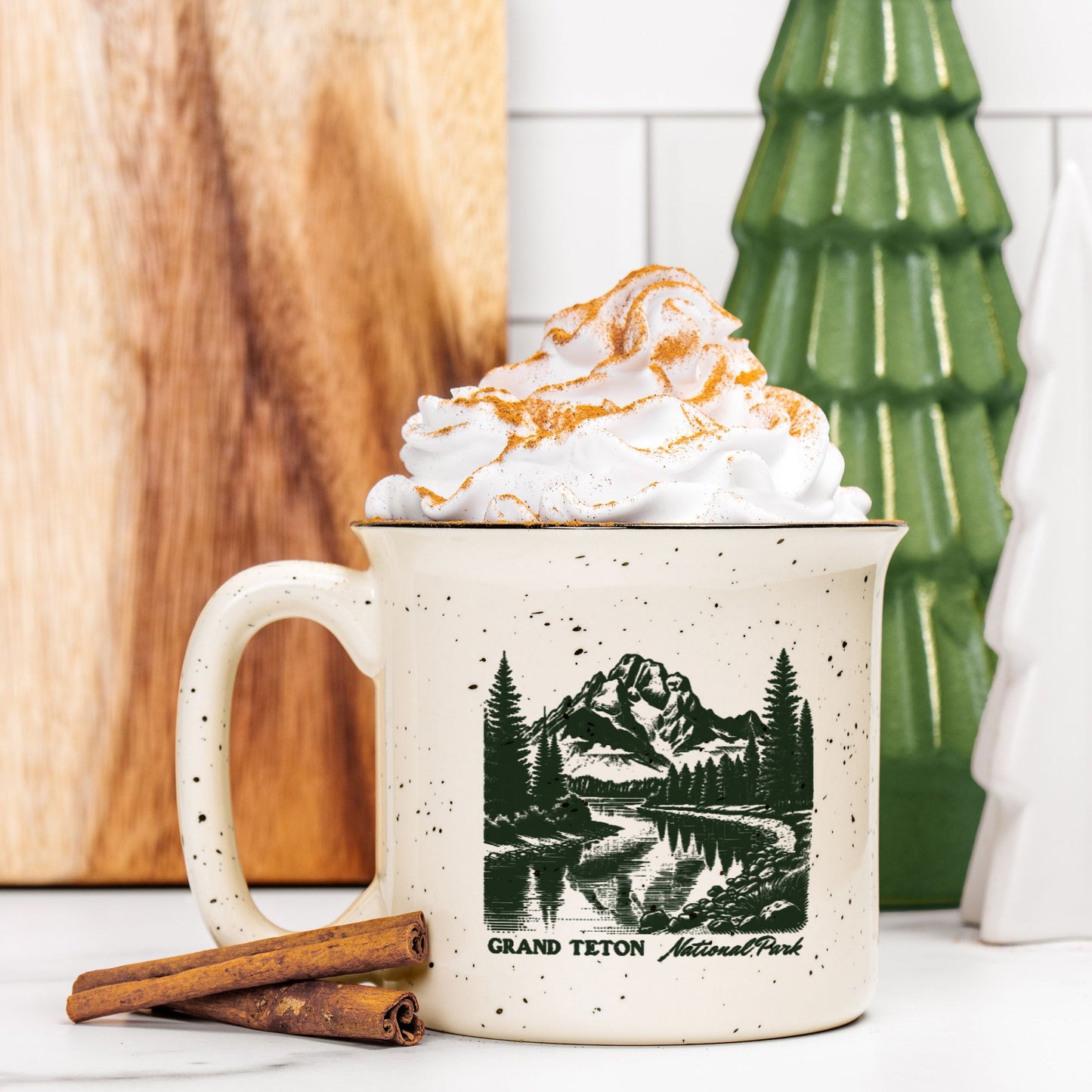 Grand Teton National Park Ceramic Camp Mug, Outdoorsy Style Speckled Cream Mug 13oz