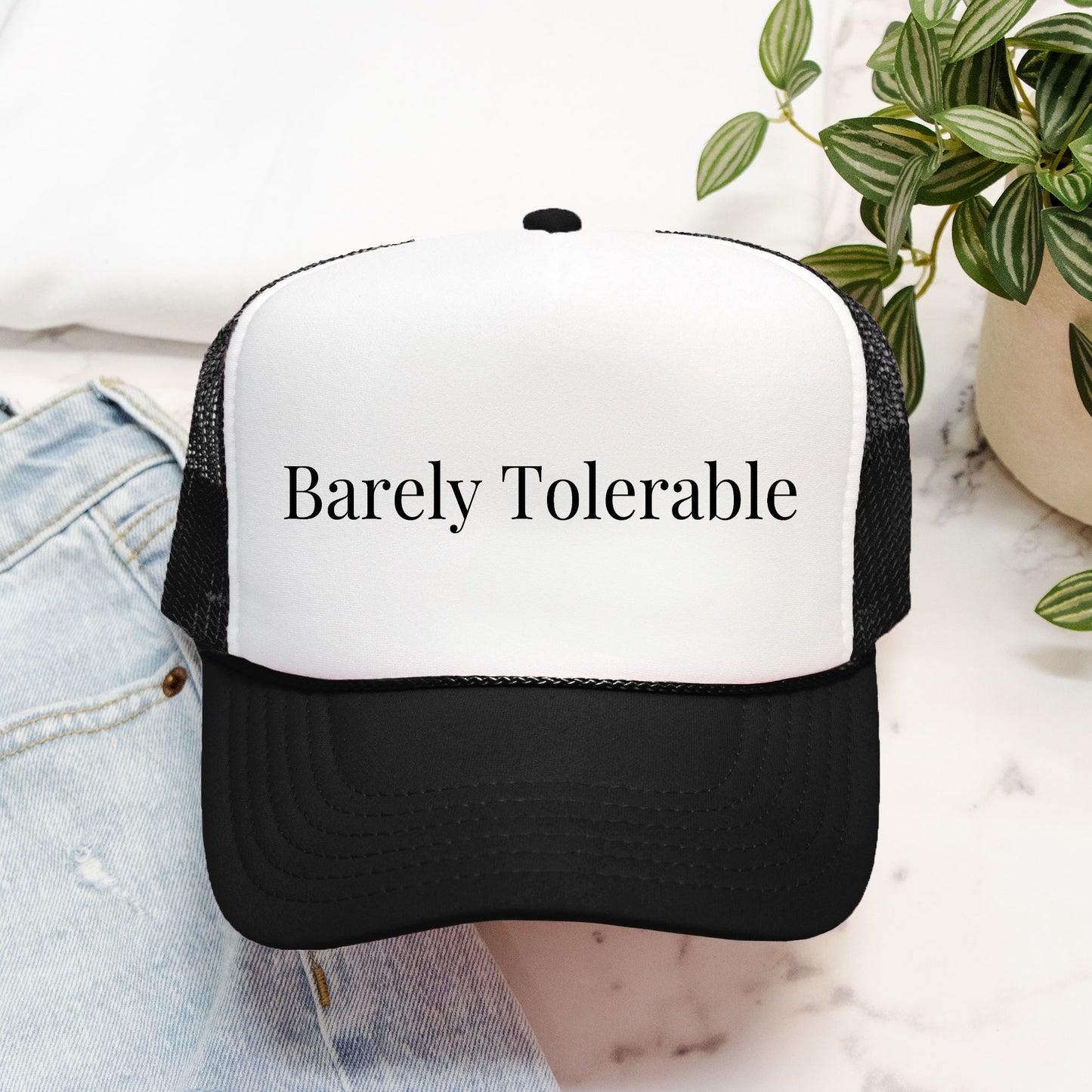 Barely Tolerable EmbroideredTrucker Hat, Simple Bookish Merch, Gift for Book Lovers