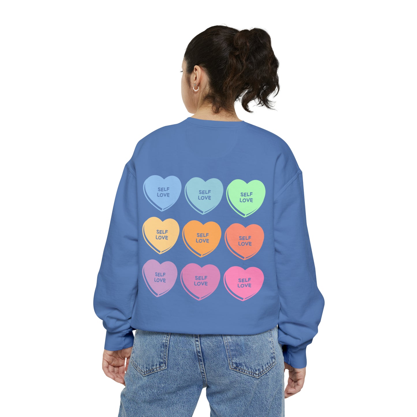 Self Love Club Comfort Crew Crewneck Sweatshirt, Self Love Club Candy Hearts Positivity Crewneck