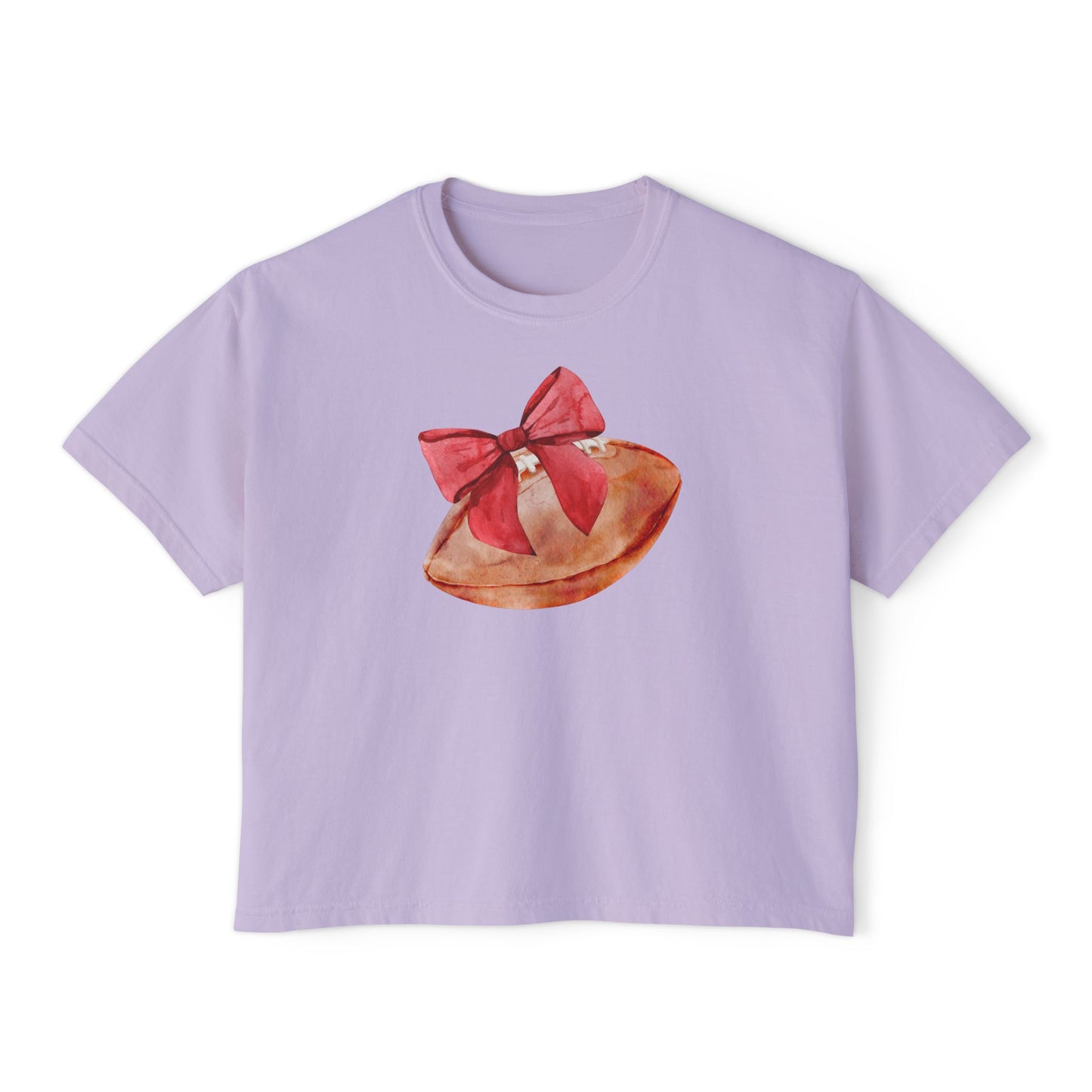 Coquette Football Comfort Colors Cropped Boxy, Red Watercolor Bow Gameday Tee, College Football Game Outfit