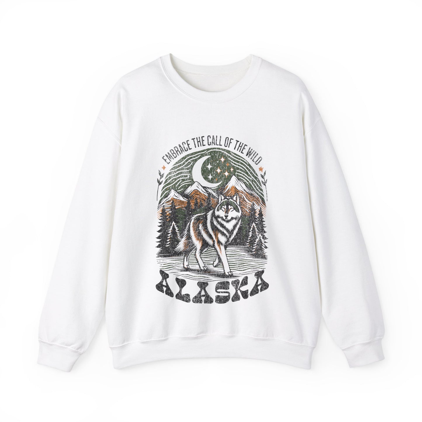 Alaska Wolf Crewneck Sweatshirt, Embrace the Call of the Wild, Outdoor Sweatshirt, Granola Girl Gift, Wilderness Sweatshirt, Wolf Lover