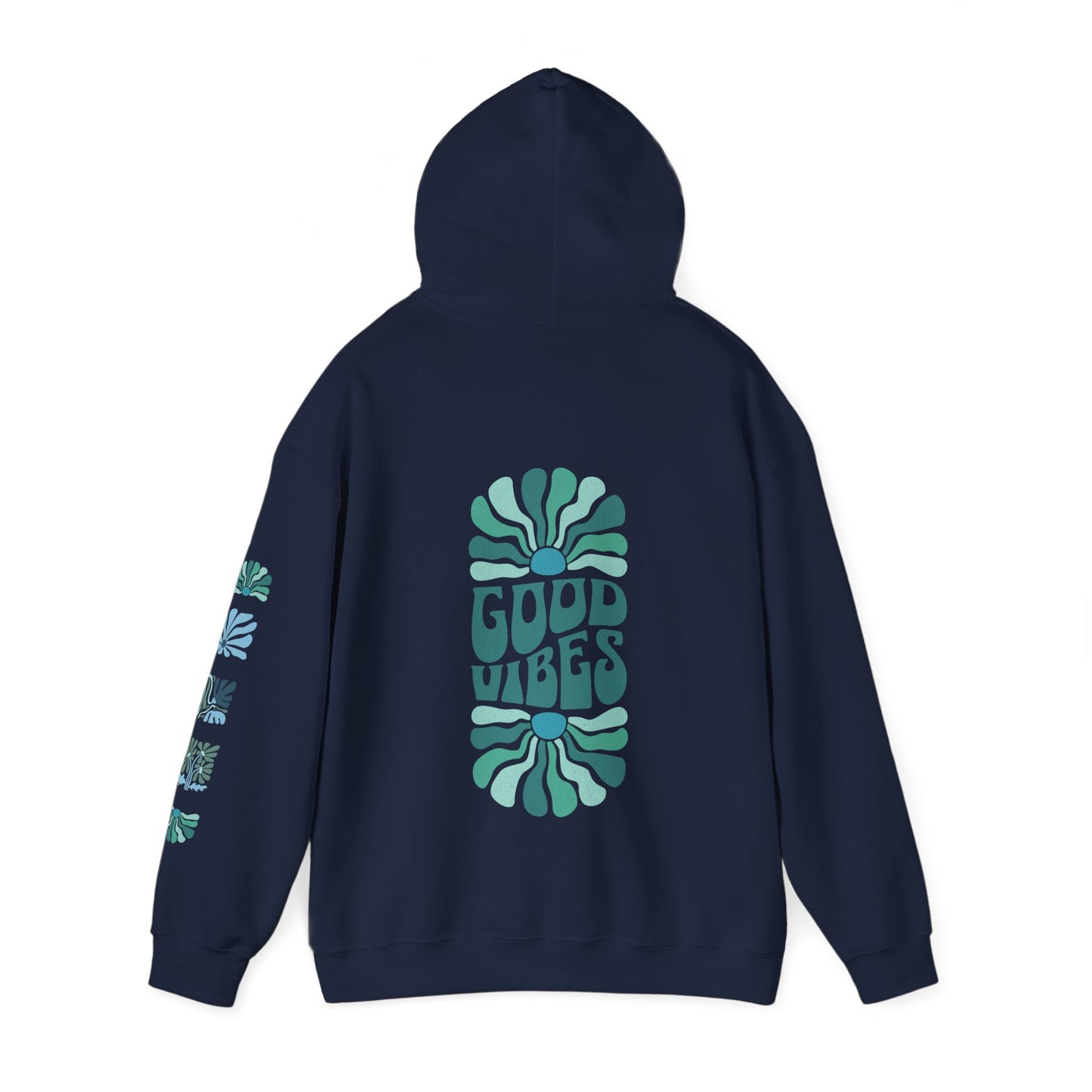 Good Vibes Hooded Sweatshirt, Retro Groovy Vibes Abstract Floral Hoodie, Trendy Oversized Sweatshirt | Front, Back & Sleeve Graphic