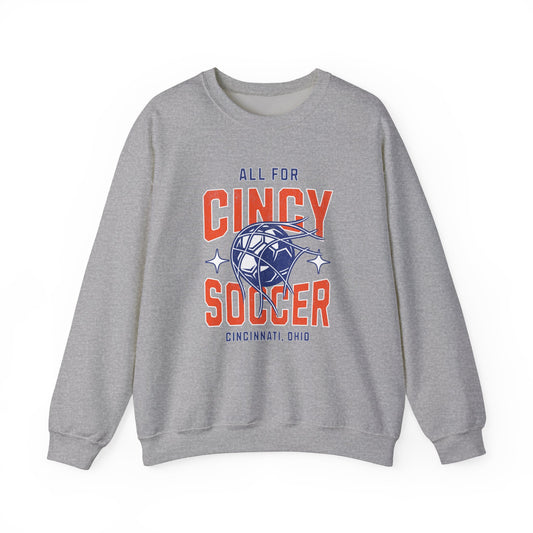 Crewneck Sweatshirt - All for Cincy Soccer, Futbol Match Day - Orange Blue