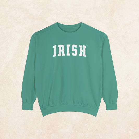 Irish Comfort Colors Sweatshirt, Simple St. Patrick's Day Crewneck, Preppy Varsity Style Irish Pullover, Unisex Garment-Dyed Sweatshirt