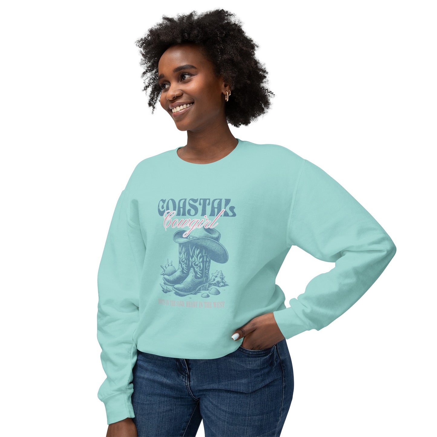 Coastal Cowgirl Comfort Colors Crewneck, Lightweight Beach Sweatshirt, Western Seaside Style