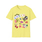 Feeling Lucky collage graphic t-shirt with retro-inspired icons – includes 8-ball, cherries, dice, lips, tiger, and stars. Gildan 6400 tee in trendy preppy Y2K style.