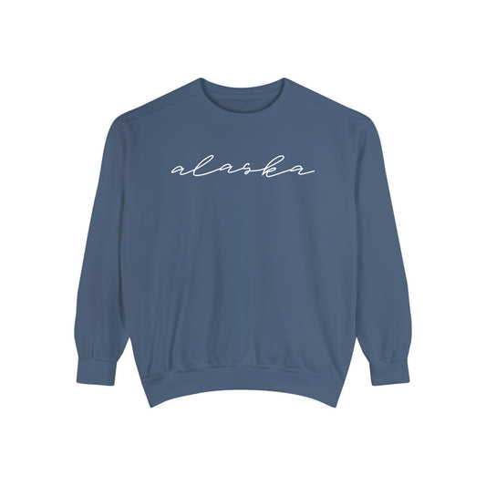 Simple Alaska Sweatshirt, Minimalist Script State Crewneck, Vintage Feel Comfort Colors Pullover