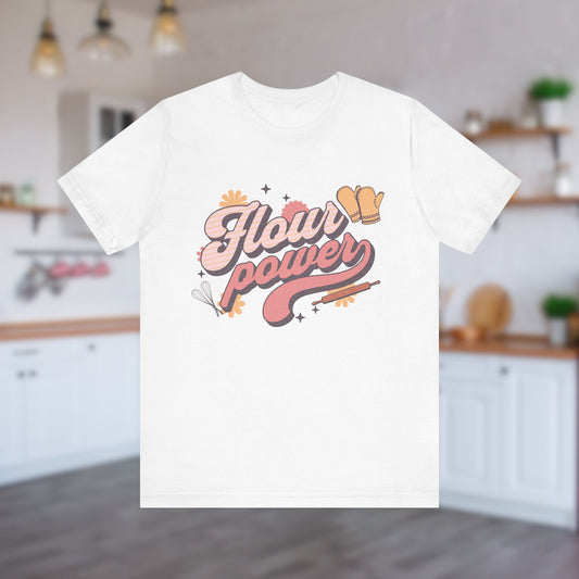 Flour Power Groovy Baker Tee, Retro Vibes Graphic Tshirt for Baking Lovers