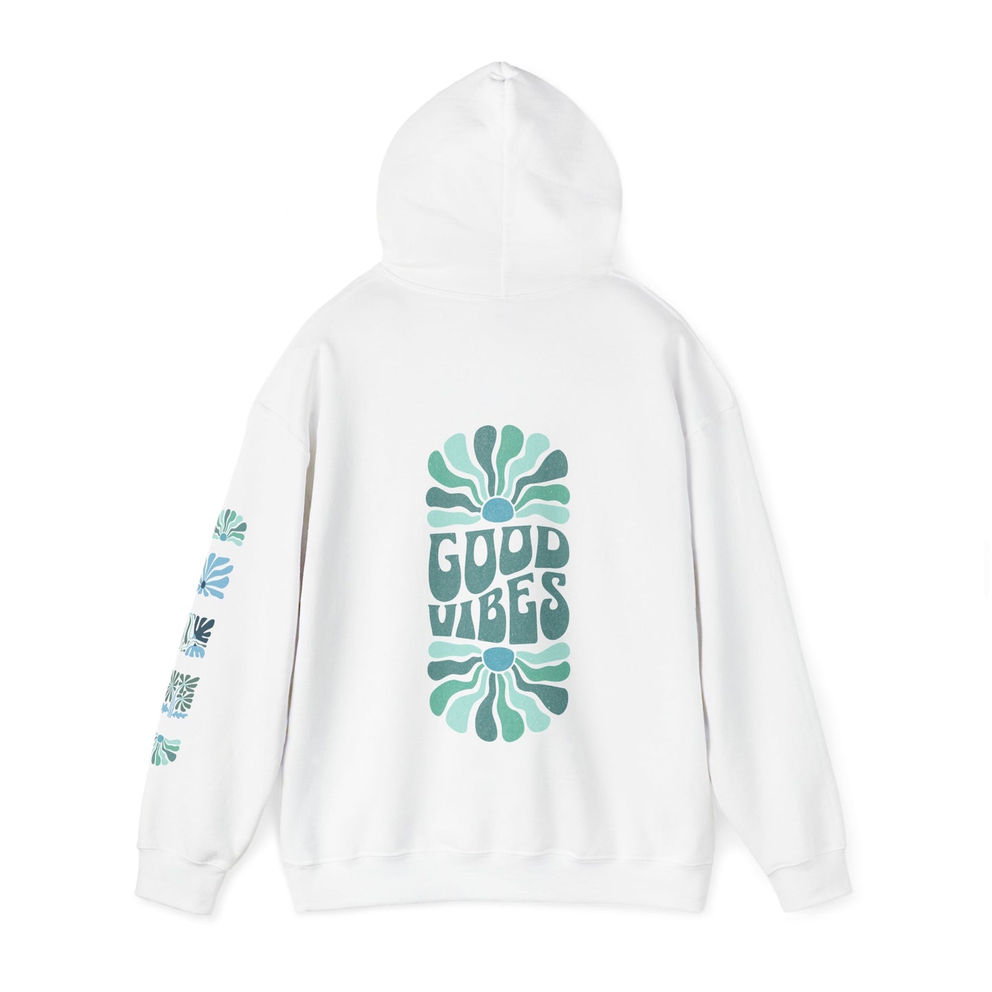 Good Vibes Hooded Sweatshirt, Retro Groovy Vibes Abstract Floral Hoodie, Trendy Oversized Sweatshirt | Front, Back & Sleeve Graphic