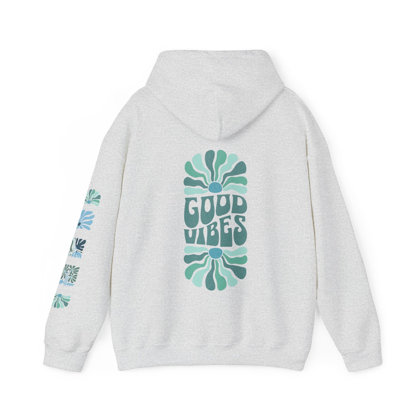 Good Vibes Hooded Sweatshirt, Retro Groovy Vibes Abstract Floral Hoodie, Trendy Oversized Sweatshirt | Front, Back & Sleeve Graphic