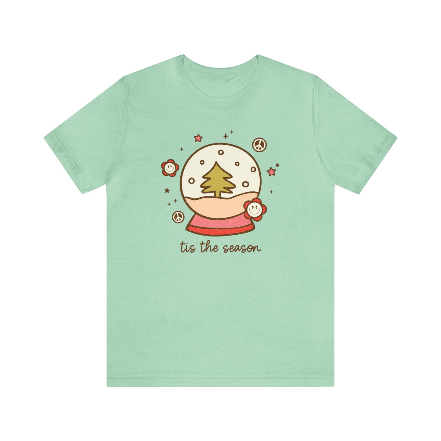 Retro Christmas Tee | Winter Snow Globe T-shirt, Pink Neutral Xmas Shirt