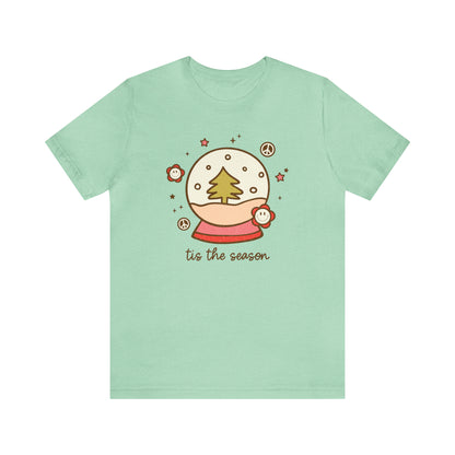 Retro Christmas Tee | Winter Snow Globe T-shirt, Pink Neutral Xmas Shirt