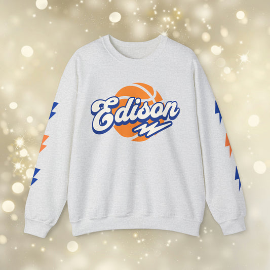 Edison Chargers Basketball Crewneck, Adult Unisex Sweatshirt with Front & Sleeve Graphics