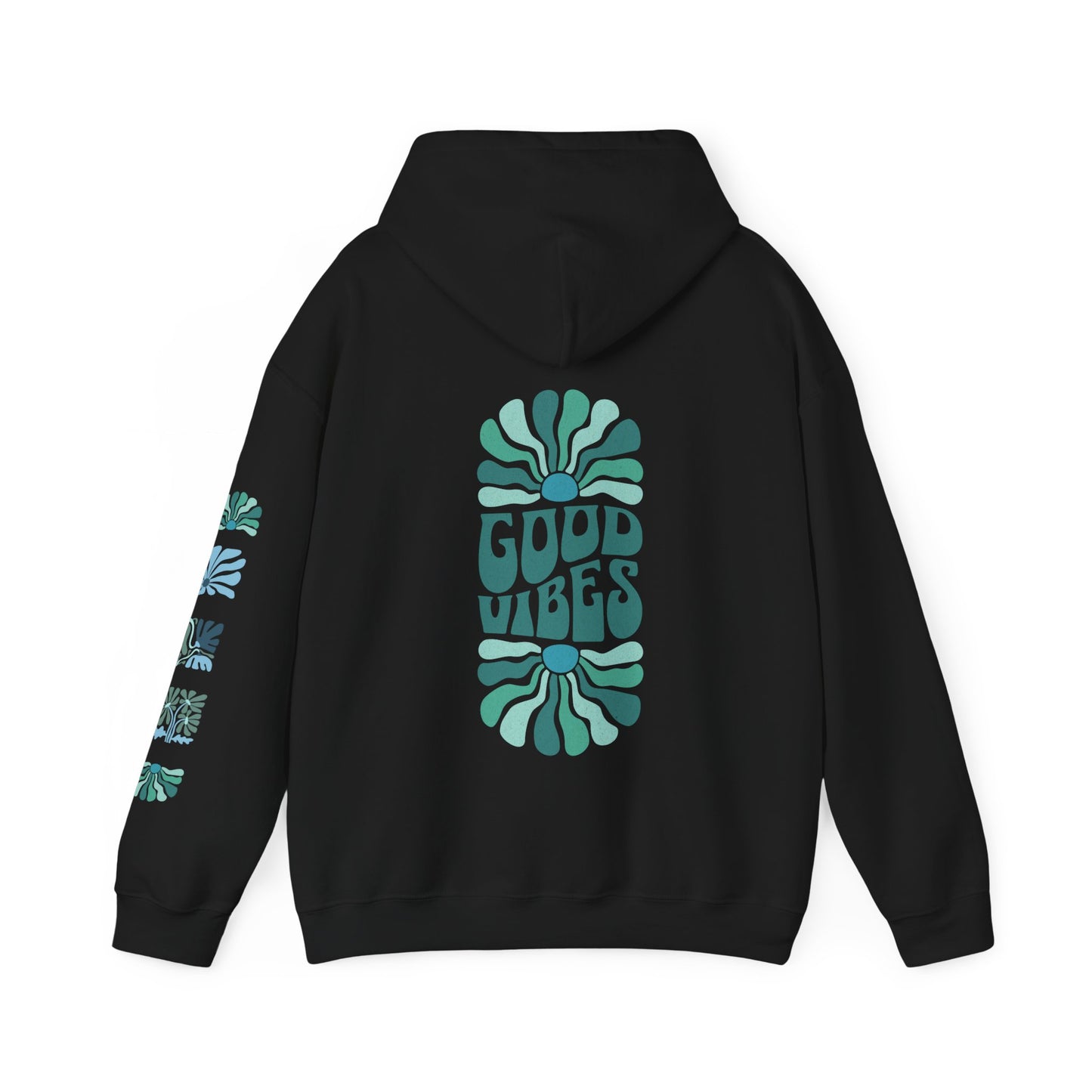 Good Vibes Hooded Sweatshirt, Retro Groovy Vibes Abstract Floral Hoodie, Trendy Oversized Sweatshirt | Front, Back & Sleeve Graphic