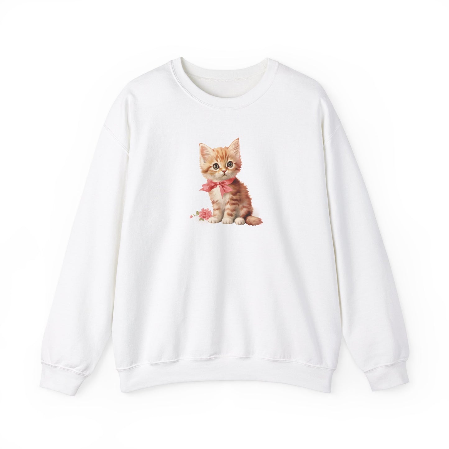 Coquette Cat Crewneck Sweatshirt, Vintage Cute Girly Kitten Pullover