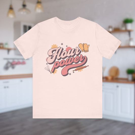 Flour Power Groovy Baker Tee, Retro Vibes Graphic Tshirt for Baking Lovers