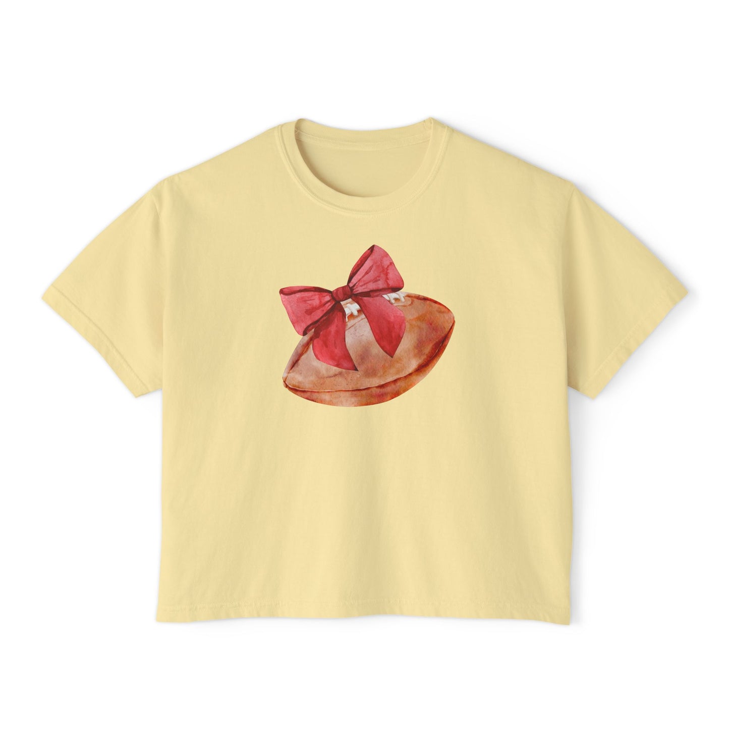 Coquette Football Comfort Colors Cropped Boxy, Red Watercolor Bow Gameday Tee, College Football Game Outfit