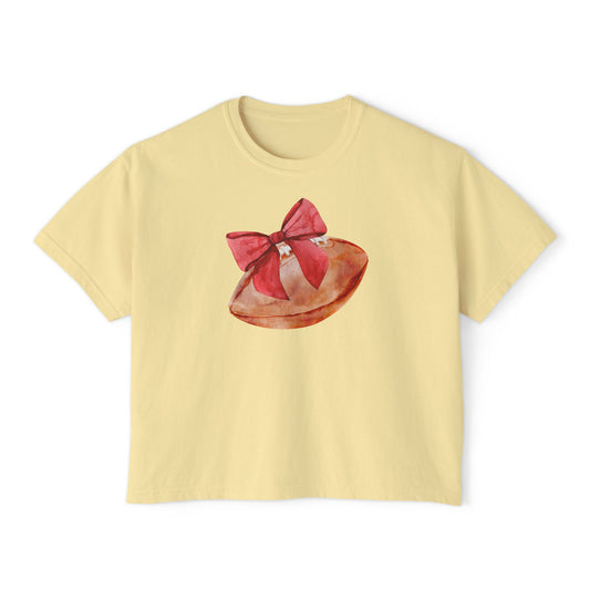 Coquette Football Comfort Colors Cropped Boxy, Red Watercolor Bow Gameday Tee, College Football Game Outfit