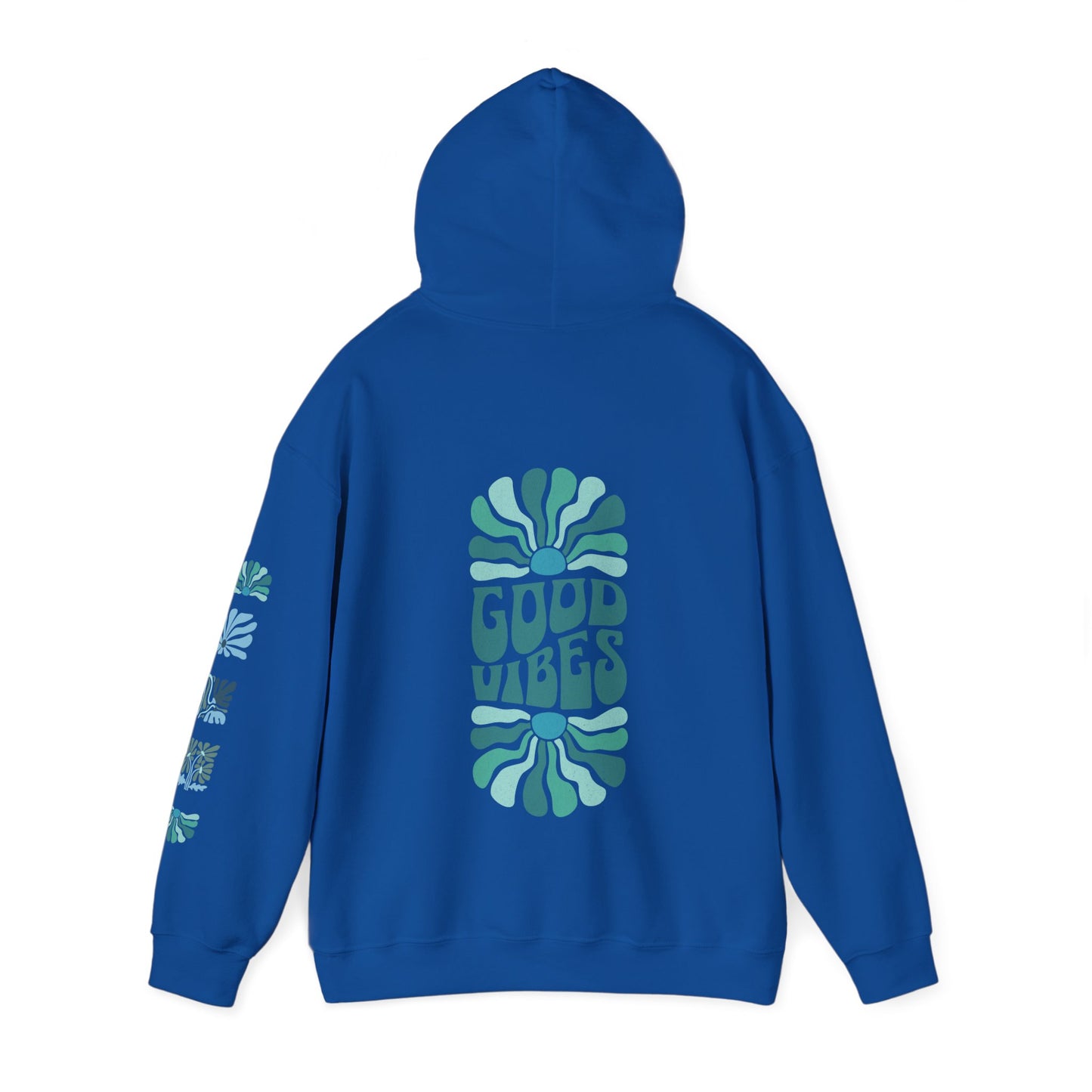 Good Vibes Hooded Sweatshirt, Retro Groovy Vibes Abstract Floral Hoodie, Trendy Oversized Sweatshirt | Front, Back & Sleeve Graphic