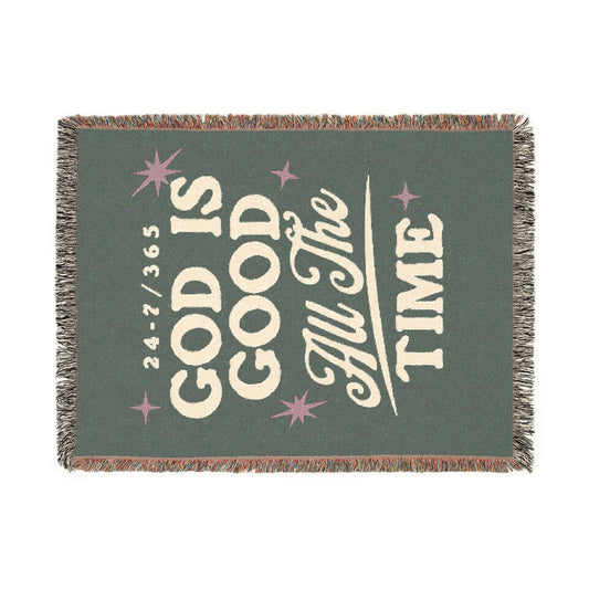 Woven Christian Throw Blanket – “24/7 365 God Is Good All the Time” | Inspirational Faith Gift | Cozy Religious Home Decor