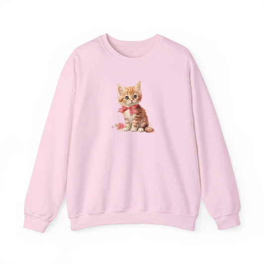 Coquette Cat Crewneck Sweatshirt, Vintage Cute Girly Kitten Pullover