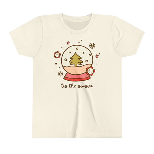 Retro Christmas Youth Tee | Groovy Snowglobe Winter Shirt For Kids