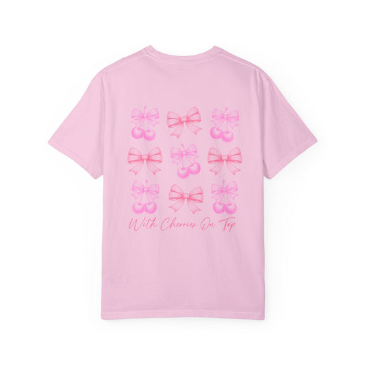 Coquette Soft Girl Comfort Colors Tee | With Cherry on Top, Pink Girly Bow Tshirt, Front & Back Graphic