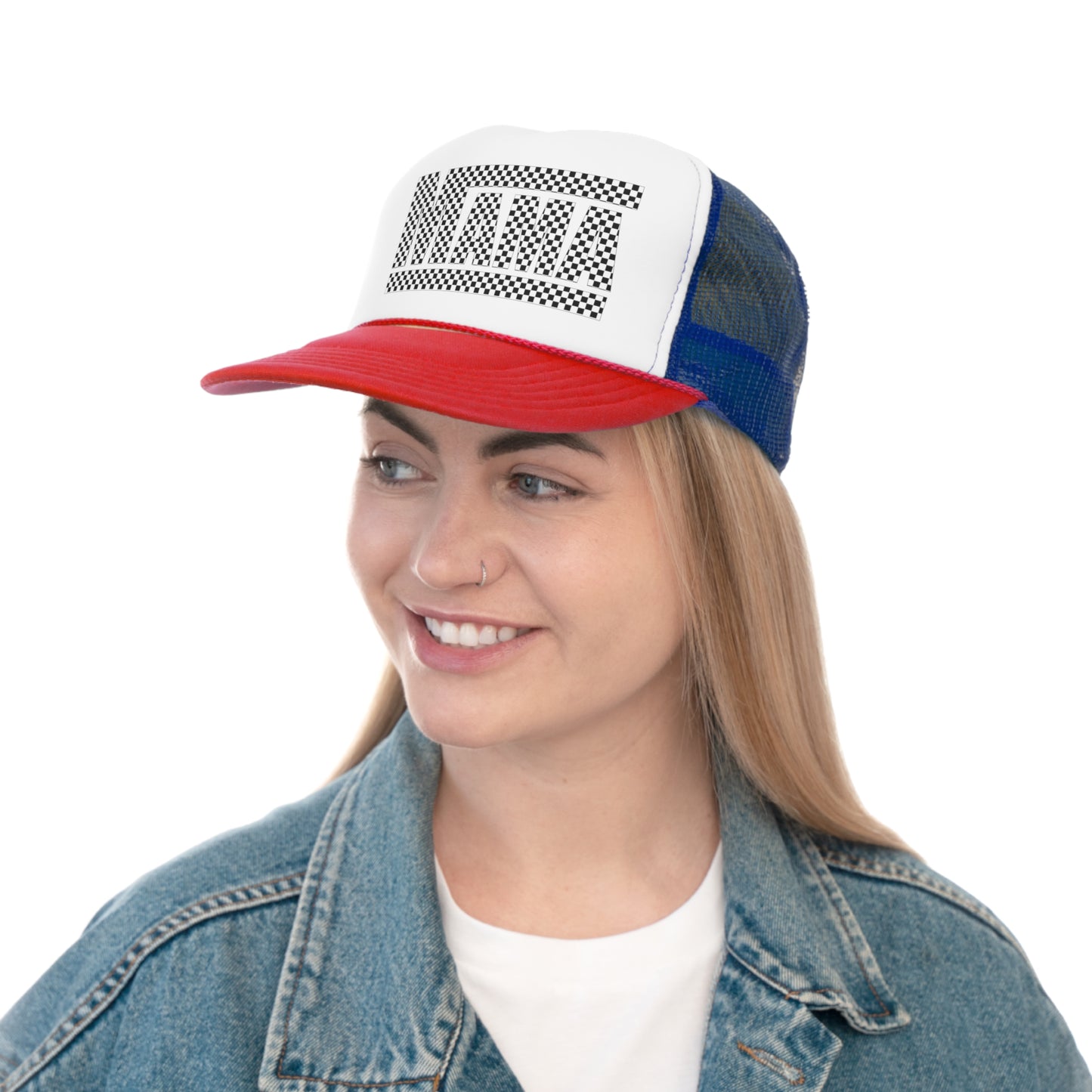 Checkered Mama Trucker Style Hat, Mama Trucker Hat