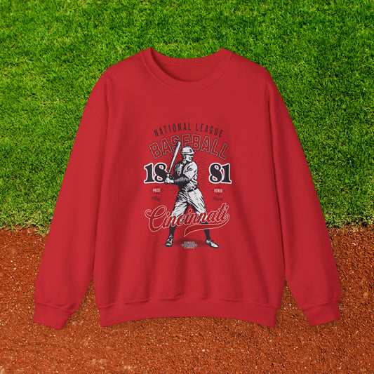 Vintage inspired Cincinnati Baseball Crewneck Sweatshirt. National League 1881 Cincinnati Ohio