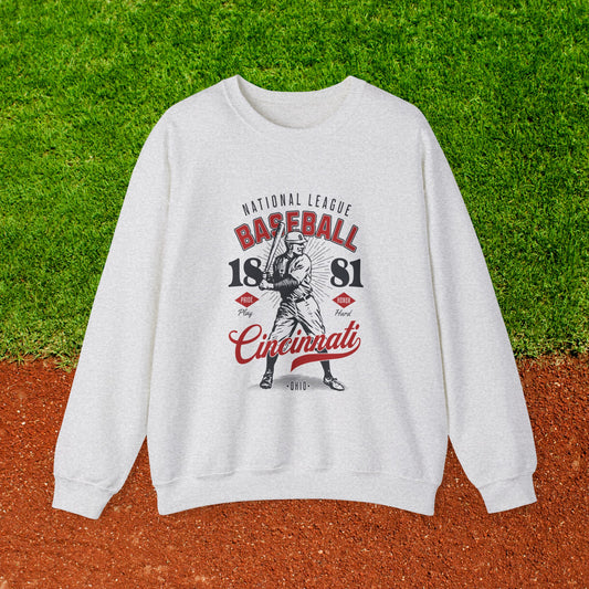 Vintage inspired Cincinnati Baseball Crewneck Sweatshirt. National League 1881 Cincinnati Ohio