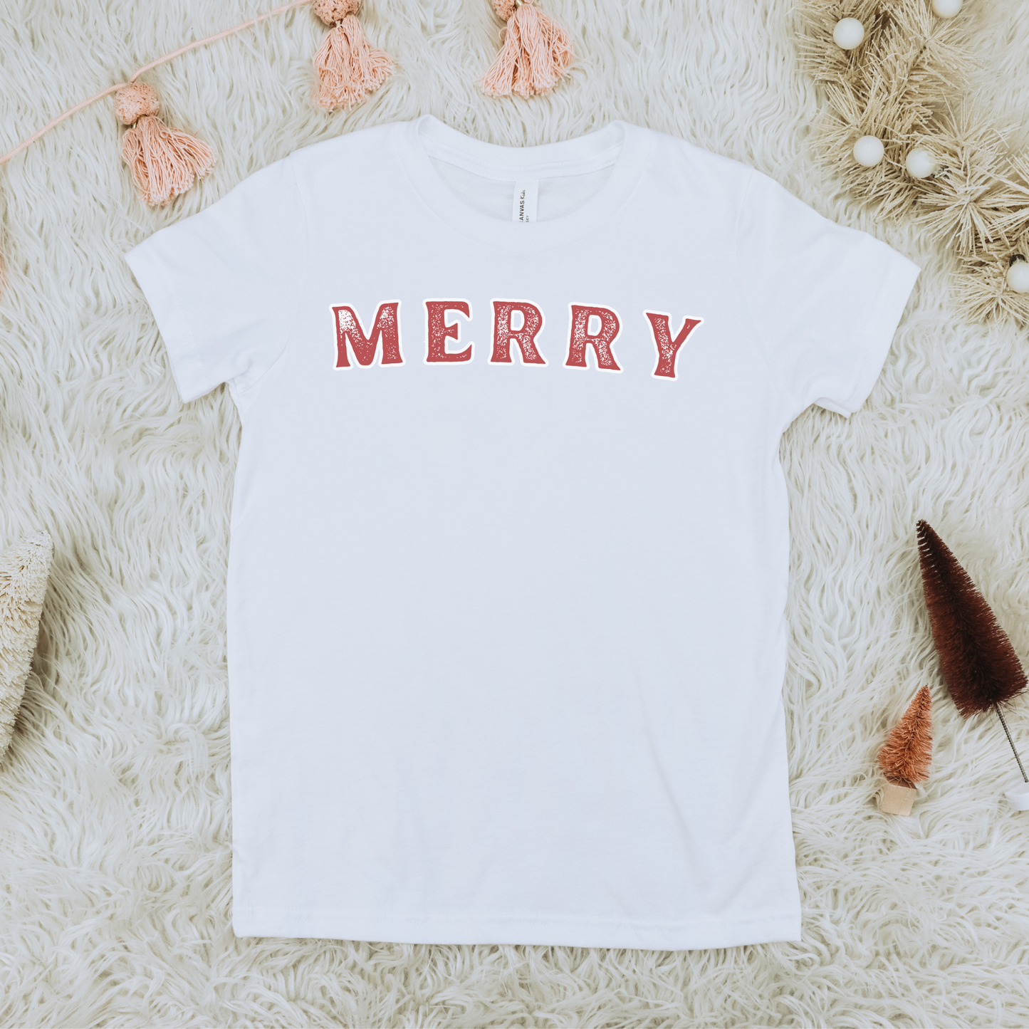 Youth Christmas Tee, Kids Merry Xmas Short Sleeve Tee