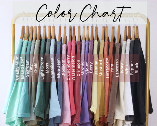 Color chart for Comfort Colors 1717