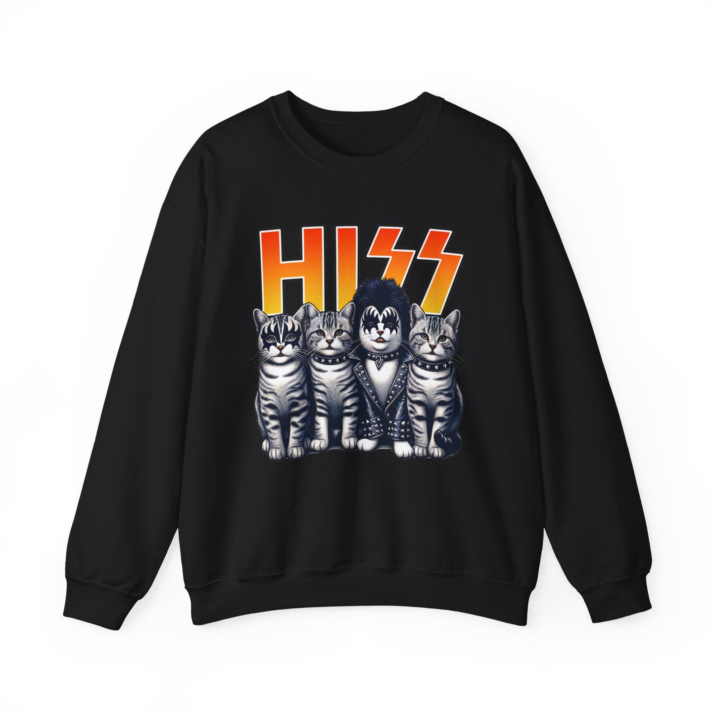 Cat Band Tee Sweatshirt | Funny Cat Crewneck for Cat & Rock Lovers | HISS