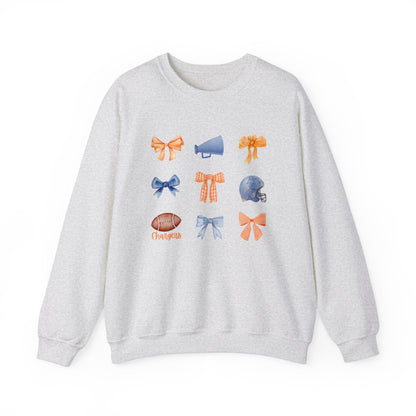 Edison Chargers Football Crewneck | Orange & Blue Watercolor Bow Sweatshirt