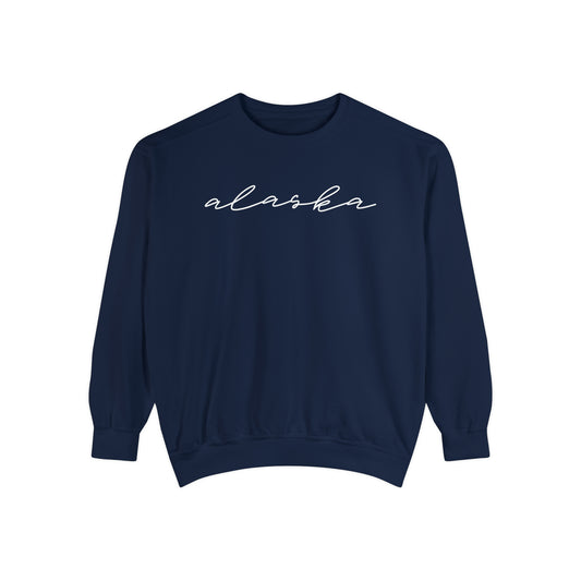Simple Alaska Sweatshirt, Minimalist Script State Crewneck, Vintage Feel Comfort Colors Pullover