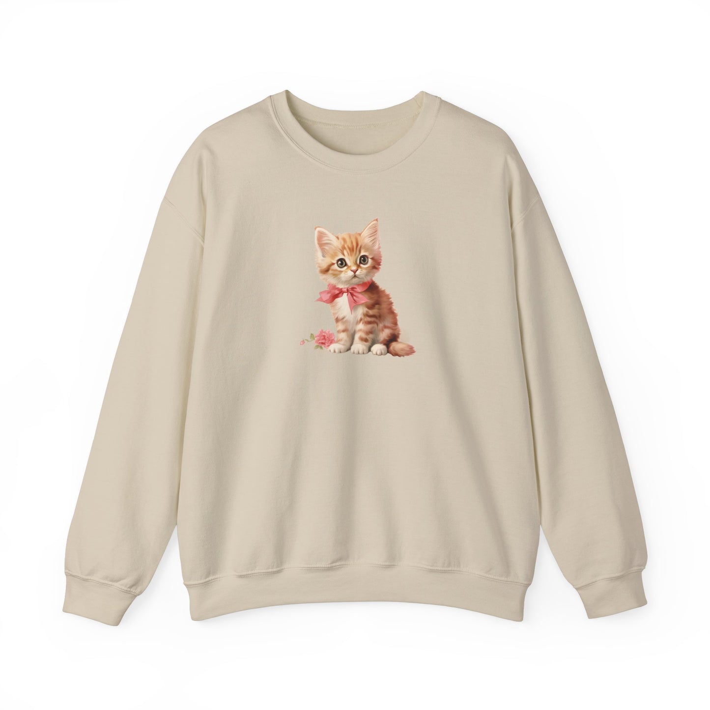 Coquette Cat Crewneck Sweatshirt, Vintage Cute Girly Kitten Pullover