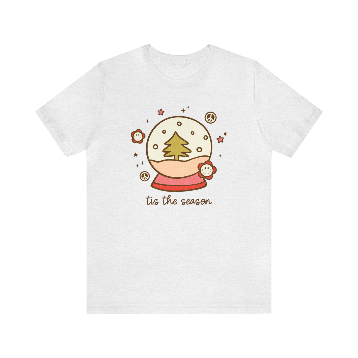 Retro Christmas Tee | Winter Snow Globe T-shirt, Pink Neutral Xmas Shirt