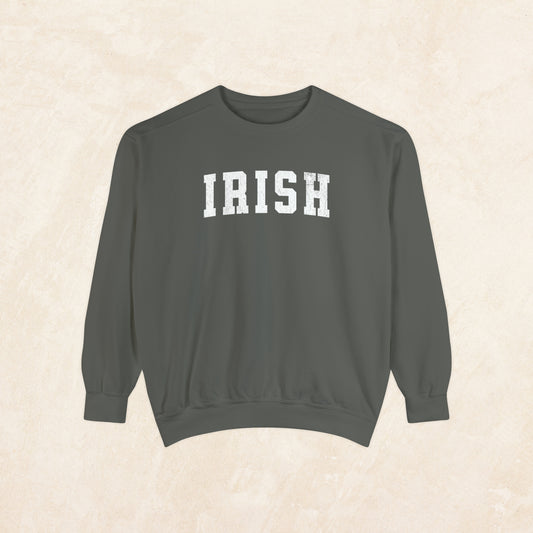 Irish Comfort Colors Sweatshirt, Simple St. Patrick's Day Crewneck, Preppy Varsity Style Irish Pullover, Unisex Garment-Dyed Sweatshirt