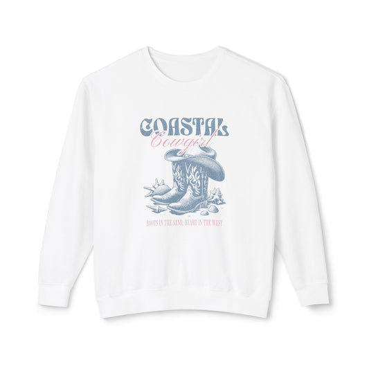 Coastal Cowgirl Comfort Colors Crewneck, Lightweight Beach Sweatshirt, Western Seaside Style