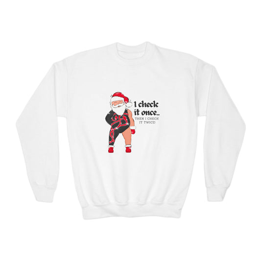 Youth Santa Reputation Crewneck Sweatshirt, Funny Check It Twice Snake Bodysuit top, Christmas, Holiday Gift Idea, Festive Clothing,