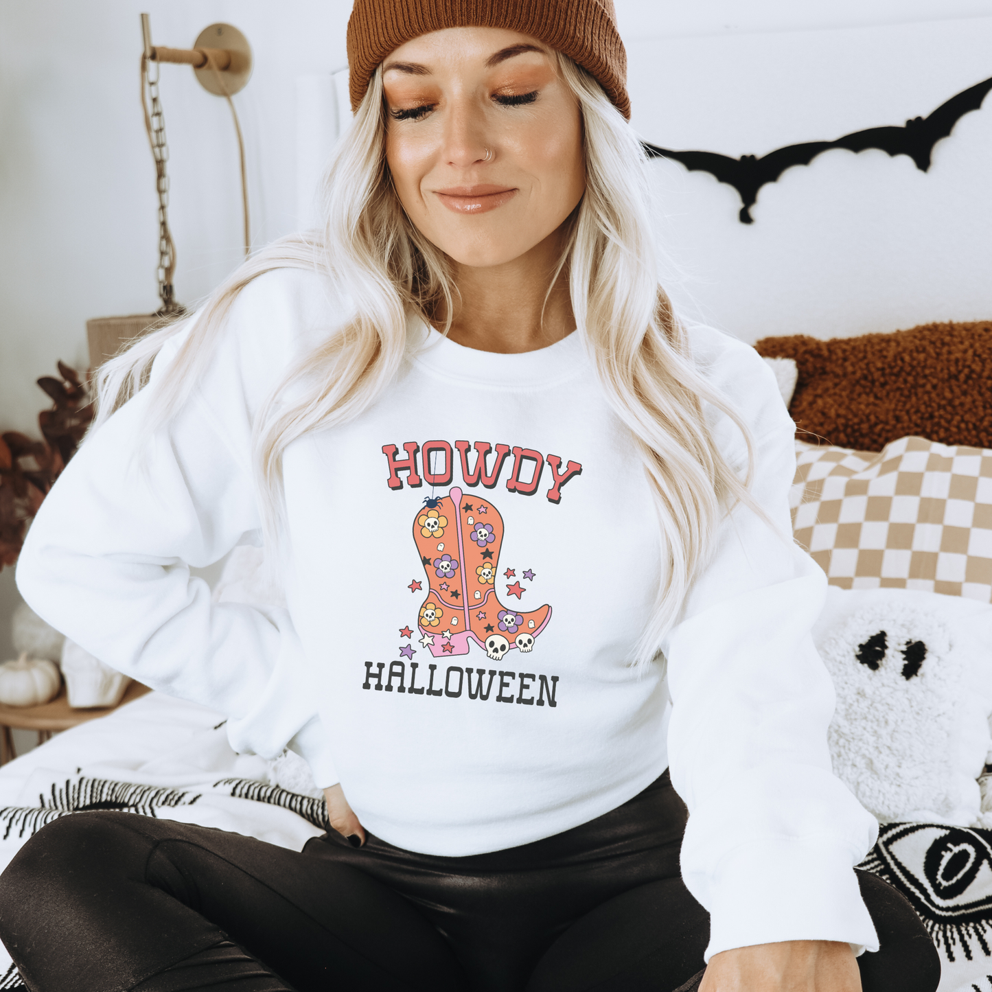 Howdy Halloween Crewneck, Spooky Western Boot Halloween Sweatshirt