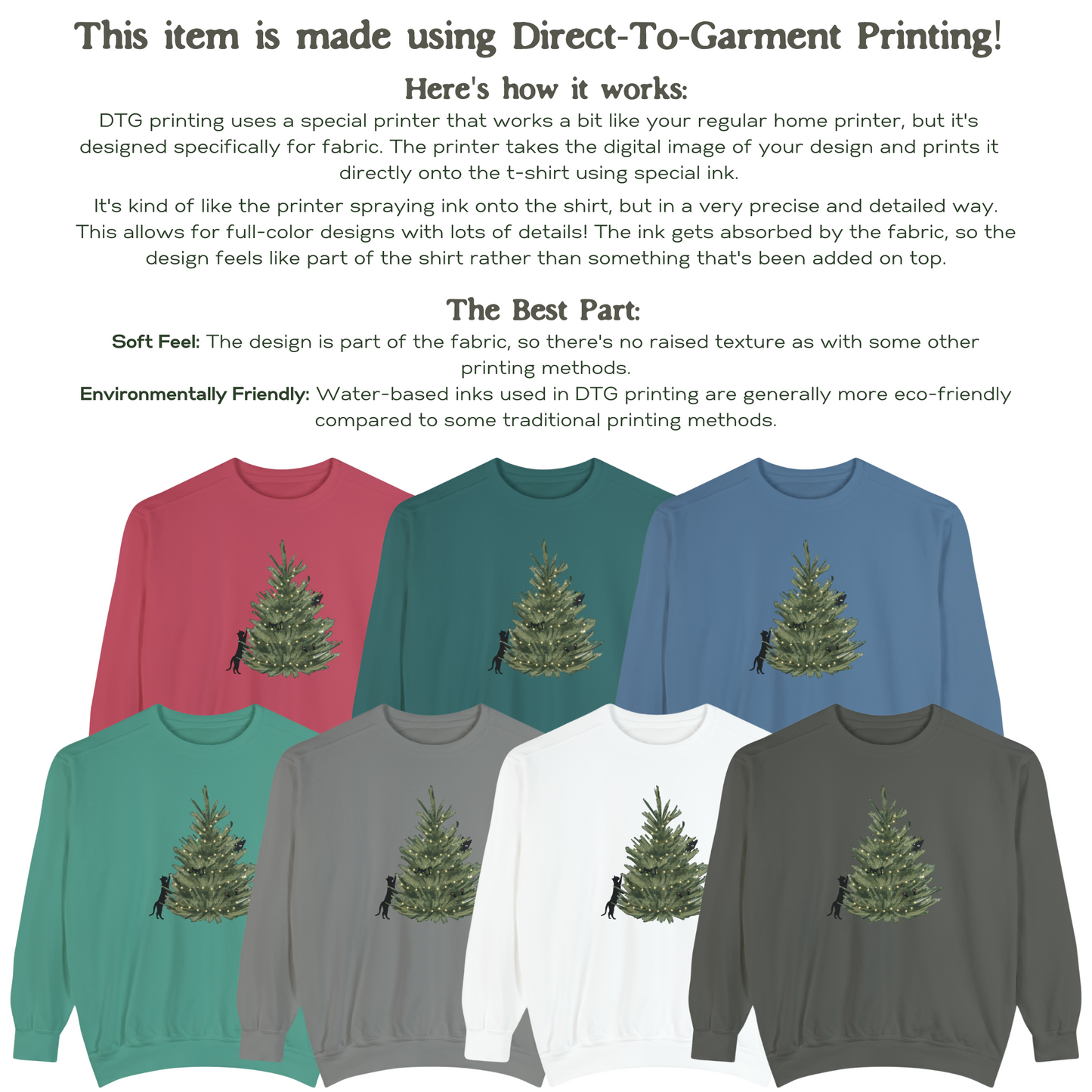 Cat Christmas Comfort Colors Sweatshirt, Minimalist Christmas Tree Cats Crewneck