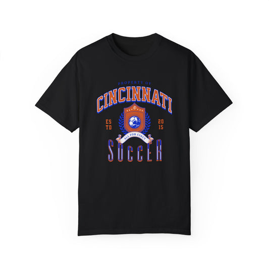 Cincinnati Soccer Comfort Colors Tee, Vintage Inspired Cincy Futbol Fan Tshirt