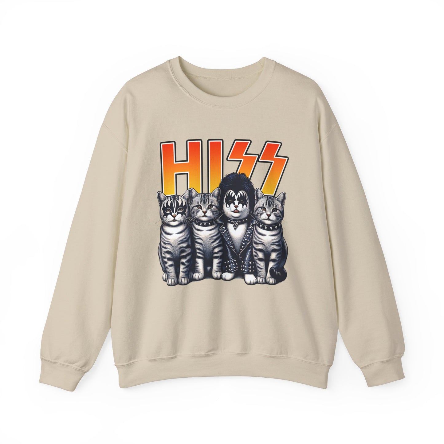 Cat Band Tee Sweatshirt | Funny Cat Crewneck for Cat & Rock Lovers | HISS