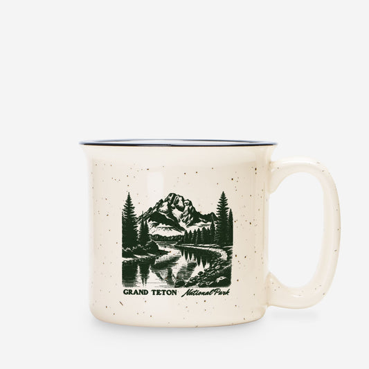 Grand Teton National Park Ceramic Camp Mug, Outdoorsy Style Speckled Cream Mug 13oz